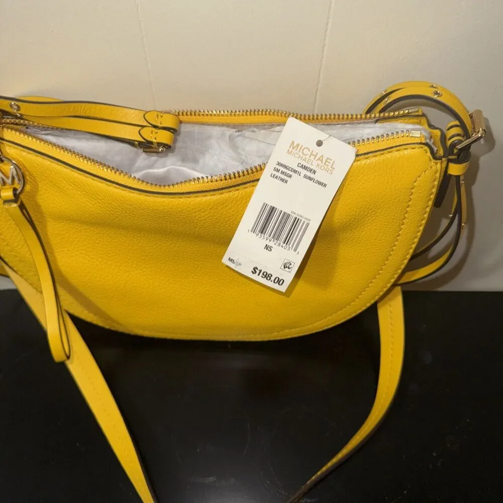 MICHAEL KORS Camden Leather Crossbody Convertible Bag Sunflower , M New With Tag